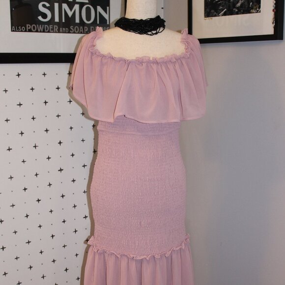 Women's Elegant Maternity Off The Shoulder Ruffle Bodycon Maxi Dress Smocked-LRG - Picture 1 of 7